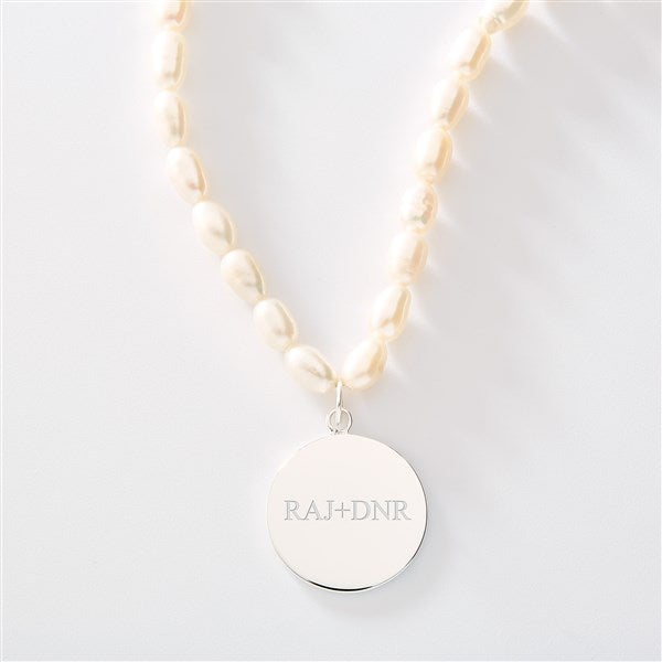 Engraved Pearl and Sterling Silver Pendant Necklace - 46260