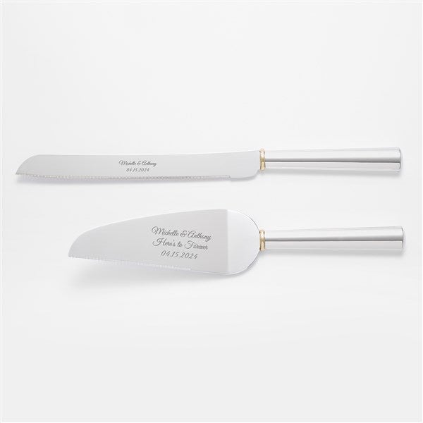 Engraved Silver and Gold Band Wedding Cake Server Set