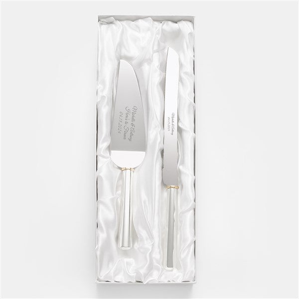 Engraved Silver and Gold Band Wedding Cake Server Set