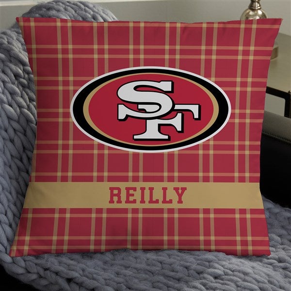 NFL San Francisco 49ers Plaid Personalized Throw Pillow - 46334