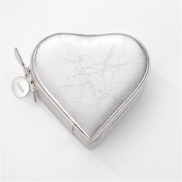 Engraved Heart Jewelry Box and Travel Case in Silver - 46337