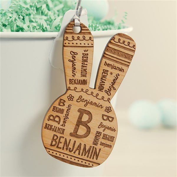 Easter Bunny Repeating Name Personalized Wood Easter Basket Tags - 46367