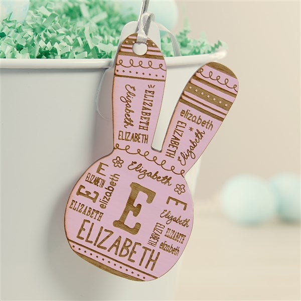 Easter Bunny Repeating Name Personalized Wood Easter Basket Tags - 46367