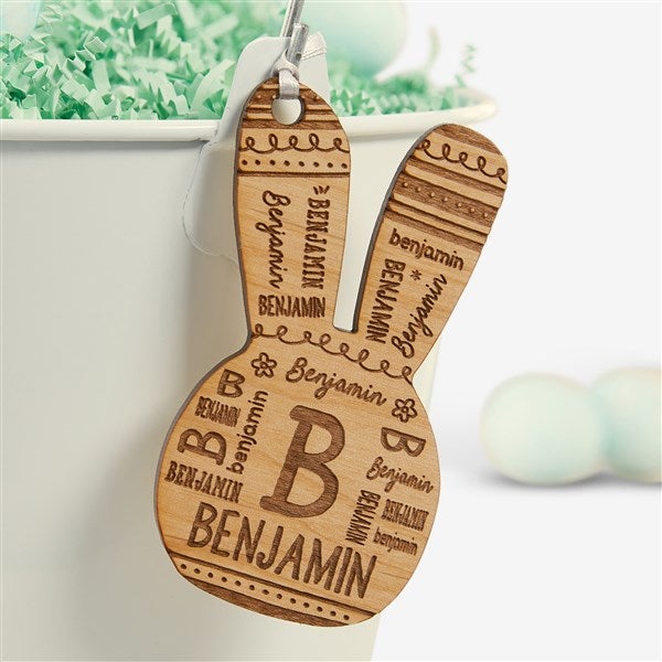 Easter Bunny Repeating Name Personalized Wood Easter Basket Tags - 46367