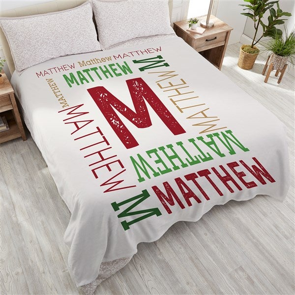 Christmas Repeating Name Personalized Fleece Blanket King Sized