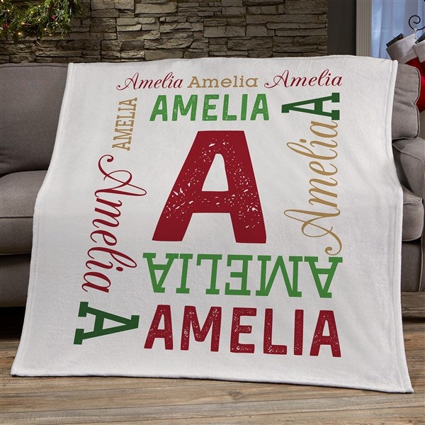 Christmas Repeating Name Personalized Lightweight Fleece Blanket 50x60