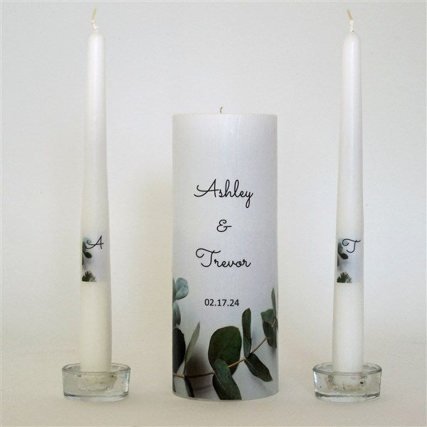 Personalized Eucalyptus Wedding Unity Candle Set  - 46409D