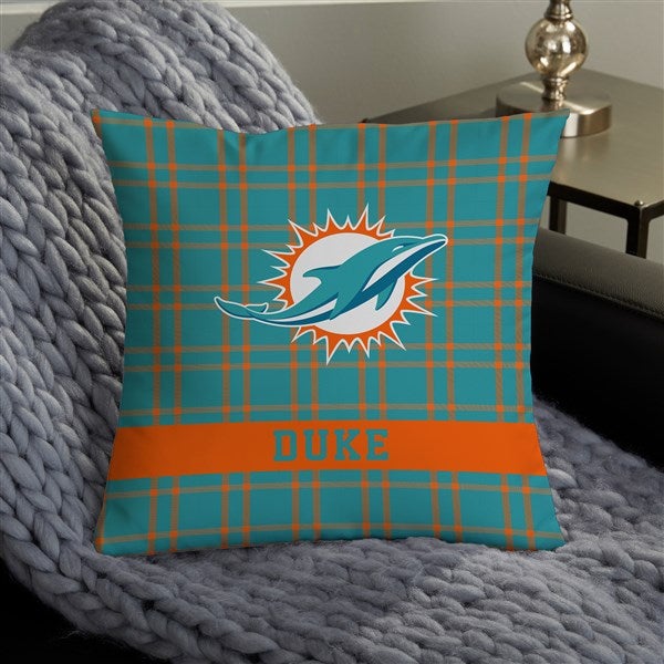 NFL Miami Dolphins Plaid Personalized Throw Pillow - 46452