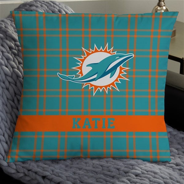 NFL Miami Dolphins Plaid Personalized Throw Pillow - 46452