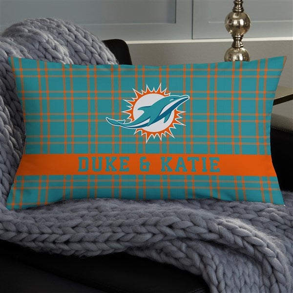 NFL Miami Dolphins Plaid Personalized Throw Pillow - 46452