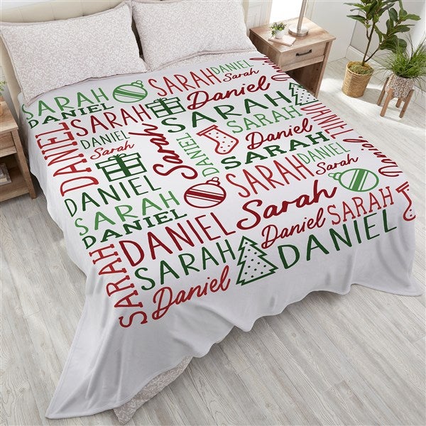 Holiday Repeating Name Personalized Plush Fleece Blanket King