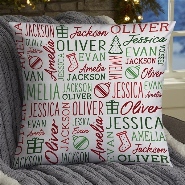 Holiday Repeating Name Personalized Christmas Throw Pillow - 46475