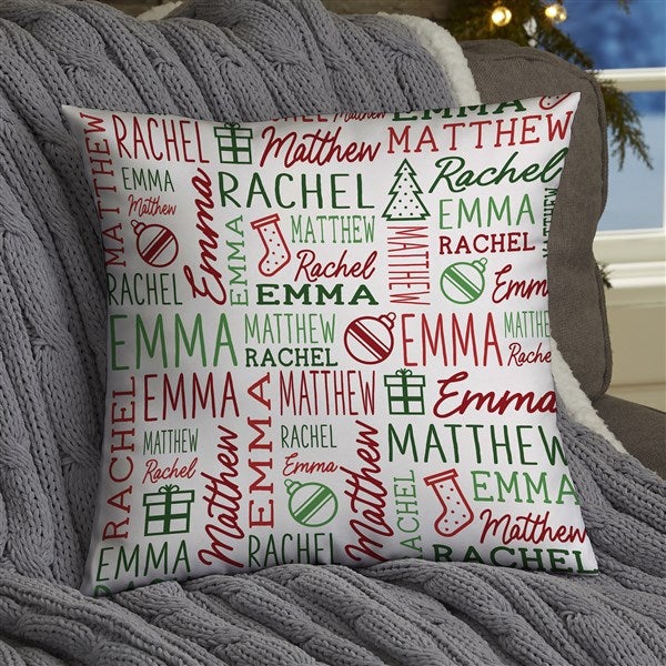 Holiday Repeating Name Personalized Christmas Throw Pillow - 46475