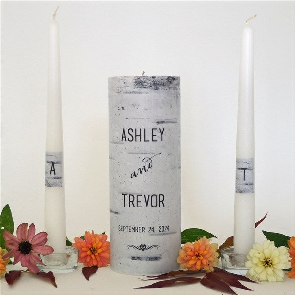 Personalized Birch Wood Wedding Unity Candle Set  - 46485D