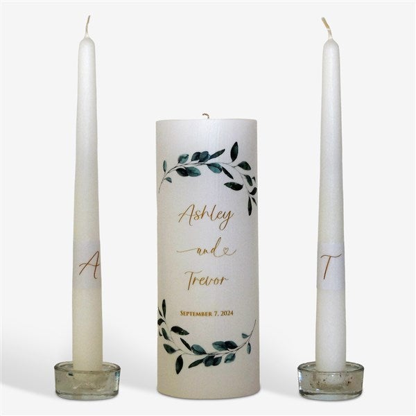 Personalized Eucalyptus Wreath Wedding Unity Candle Set  - 46486D