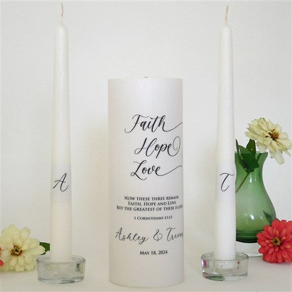 Personalized Faith Hope Love Wedding Unity Candle Set  - 46487D