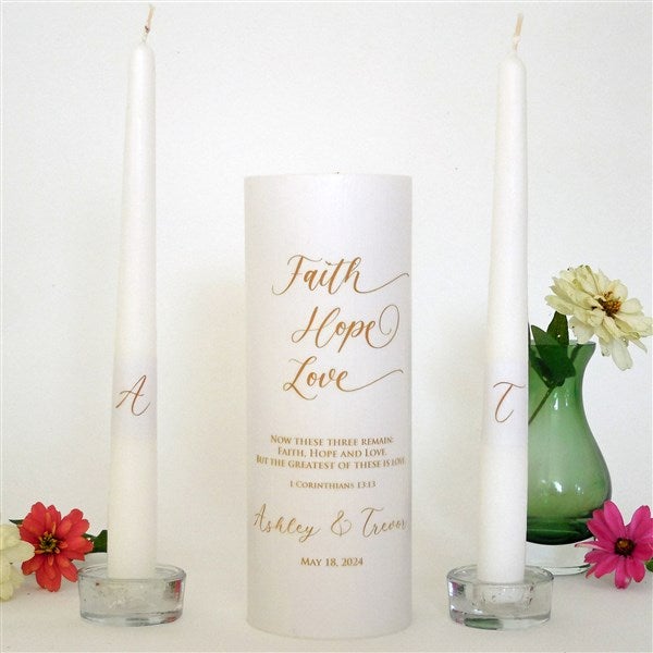 Personalized Faith Hope Love Wedding Unity Candle Set  - 46487D