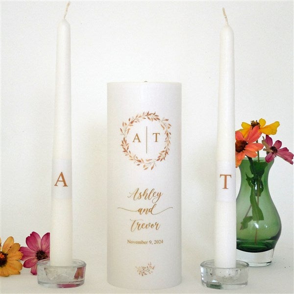 Personalized Wreath Wedding Unity Candle Set  - 46488D