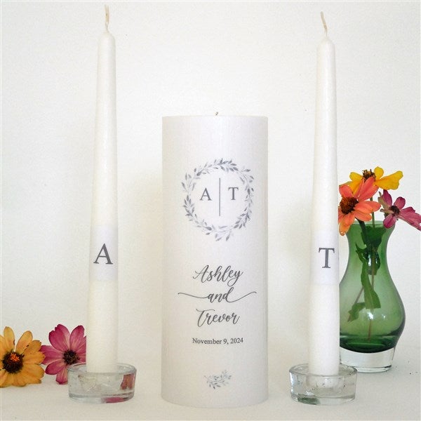 Personalized Wreath Wedding Unity Candle Set  - 46488D