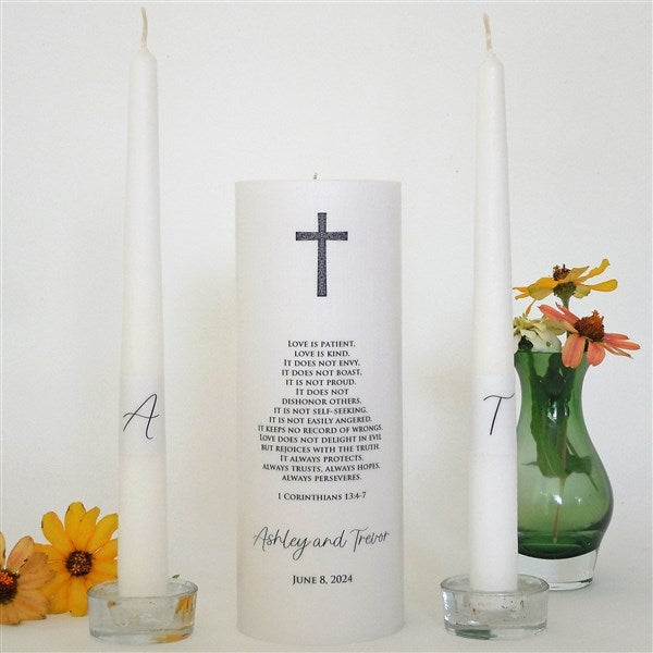 Personalized Cross Wedding Unity Candle Set  - 46490D