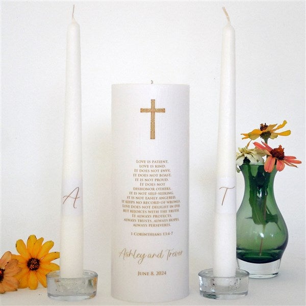 Personalized Cross Wedding Unity Candle Set  - 46490D