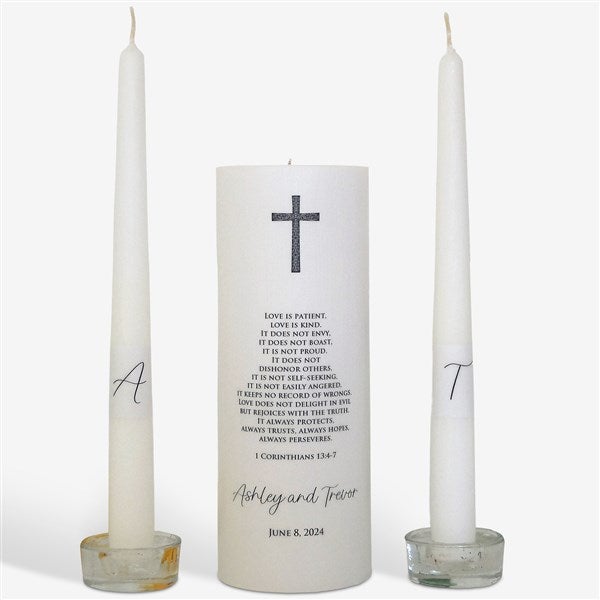 Personalized Cross Wedding Unity Candle Set  - 46490D