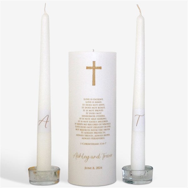 Personalized Cross Wedding Unity Candle Set  - 46490D