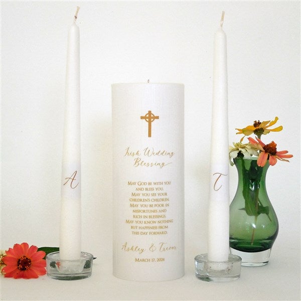 Personalized Irish Cross Wedding Unity Candle Set  - 46492D