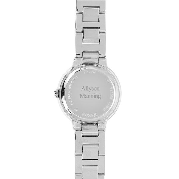 Engraved Fossil Virginia Silver and Crystal Watch