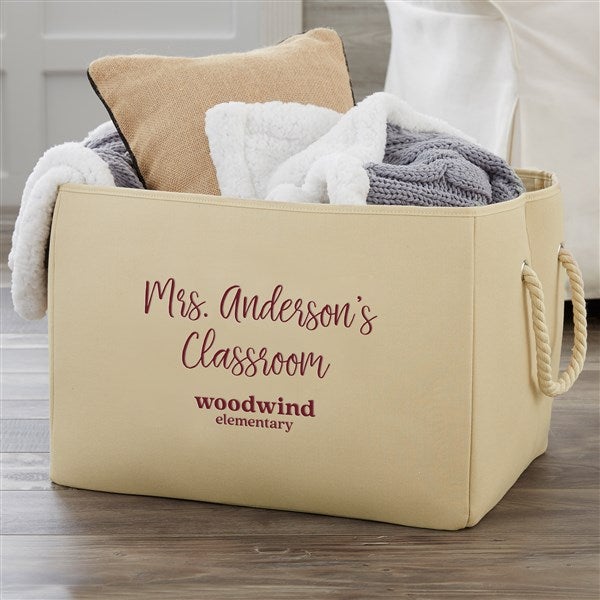 Personalized Logo Embroidered Storage Tote- Natural  - 46709