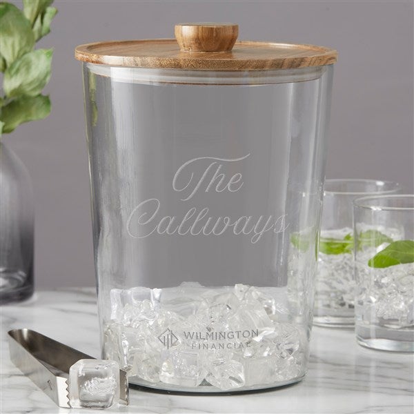 Personal Logo Engraved Glass Ice Bucket with Acacia Lid - 46728