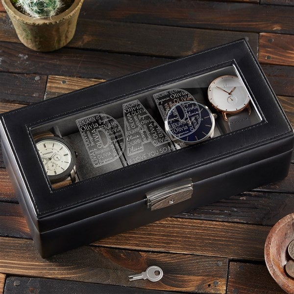 Dad Repeating Name Personalized Leather Watch Box - 46763