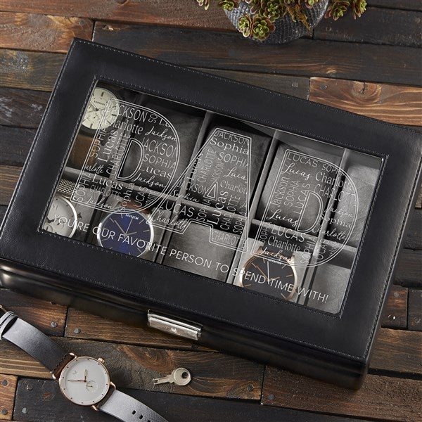 Dad Repeating Name Personalized Leather Watch Box  - 46763