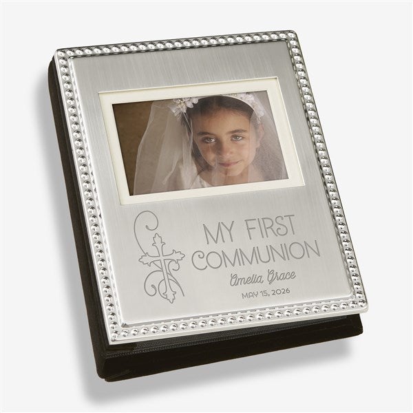 My First Communion Engraved Silver Beaded Mini Photo Album  - 46822
