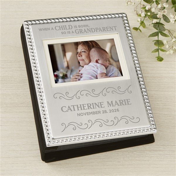 A Grandparent Is Born Engraved Silver Beaded Mini Photo Album  - 46826
