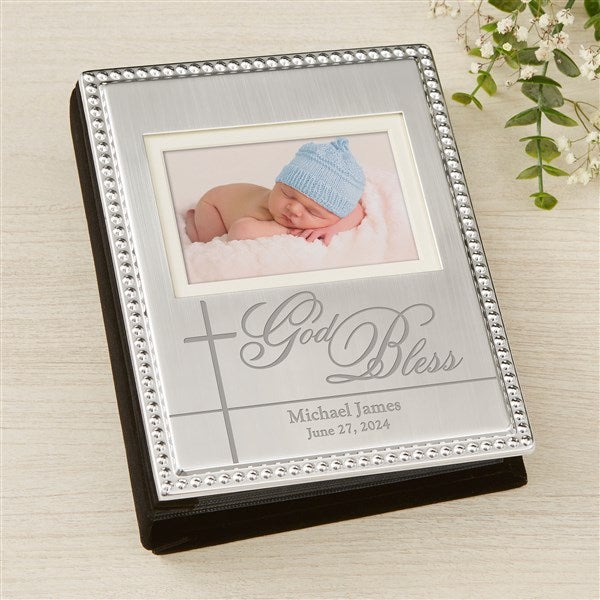 God Bless Engraved Silver Beaded Mini Photo Album  - 46830