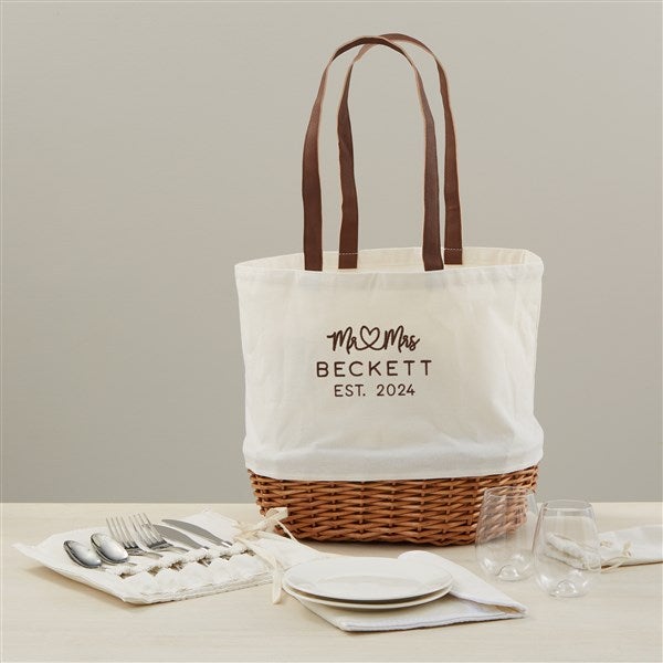 Infinite Love Wedding Embroidered Picinic Basket Set for 2