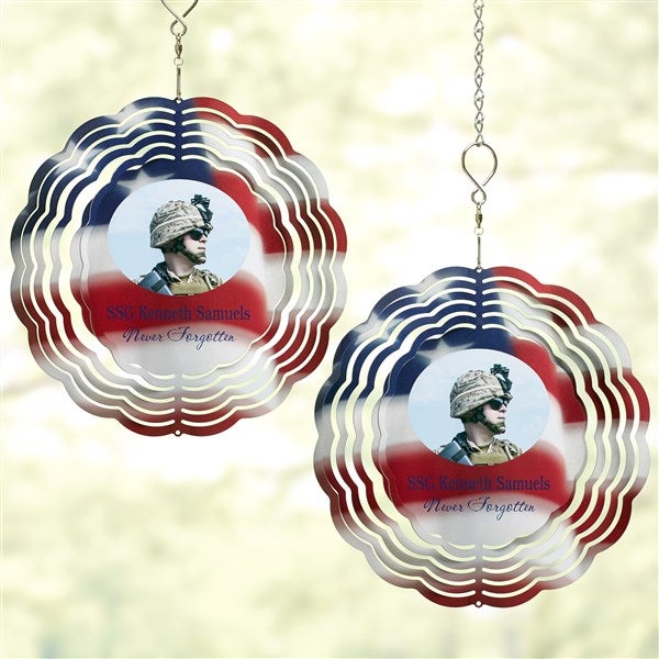 American Flag and Photo Personalized Wind Spinner  - 46879