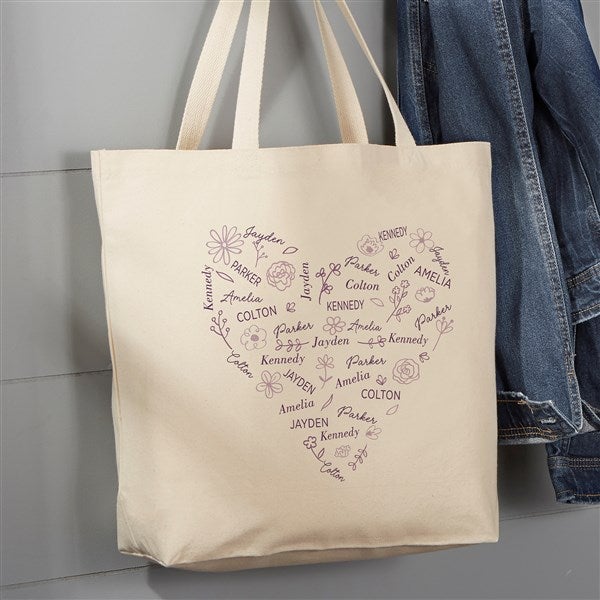 Blooming Heart Personalized Canvas Tote Bags - 46915