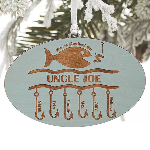 GRANDPA DAD UNCLE GO GONE FLY FISHING MAN PERSONALIZED CHRISTMAS TREE ORNAMENT 