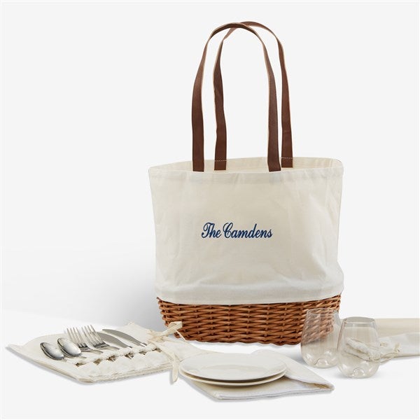 Embroidered Wicker Picnic Basket for Two - 46978