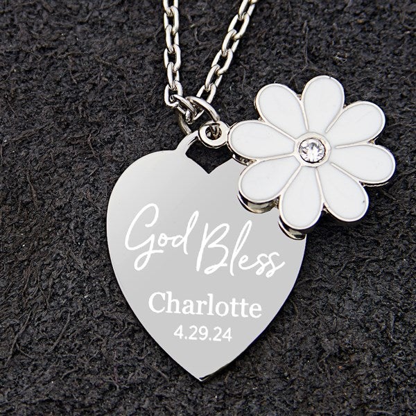 God Bless Personalized Flower Heart Necklace - 46983