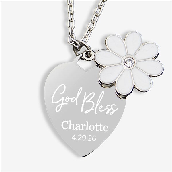 God Bless Personalized Flower Heart Necklace - 46983