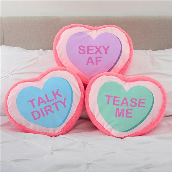 Flirty Conversation Heart Personalized Heart Throw Pillows