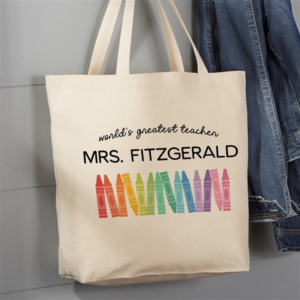 Color Crayon Personalized Teacher Canvas Tote Bags - 47064
