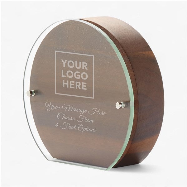 Corporate Logo Round Wood & Glass Recognition Award  - 47177