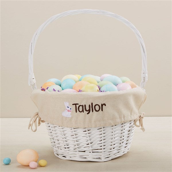 Bunny Name Embroidered White Easter Basket - 47298