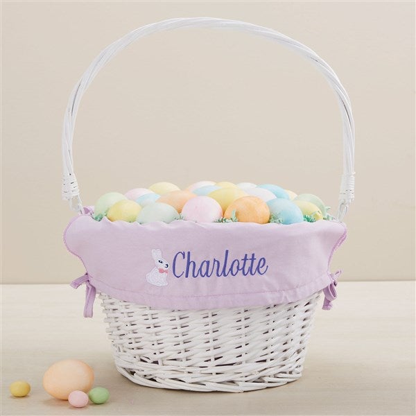 Bunny Name Embroidered White Easter Basket - 47298