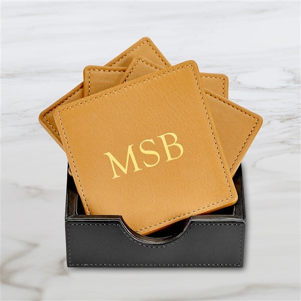 Personalized Leather Square Coaster Set - 47301D