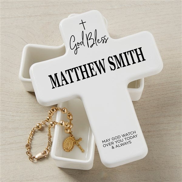God Bless Personalized Ceramic Cross Box  - 47305